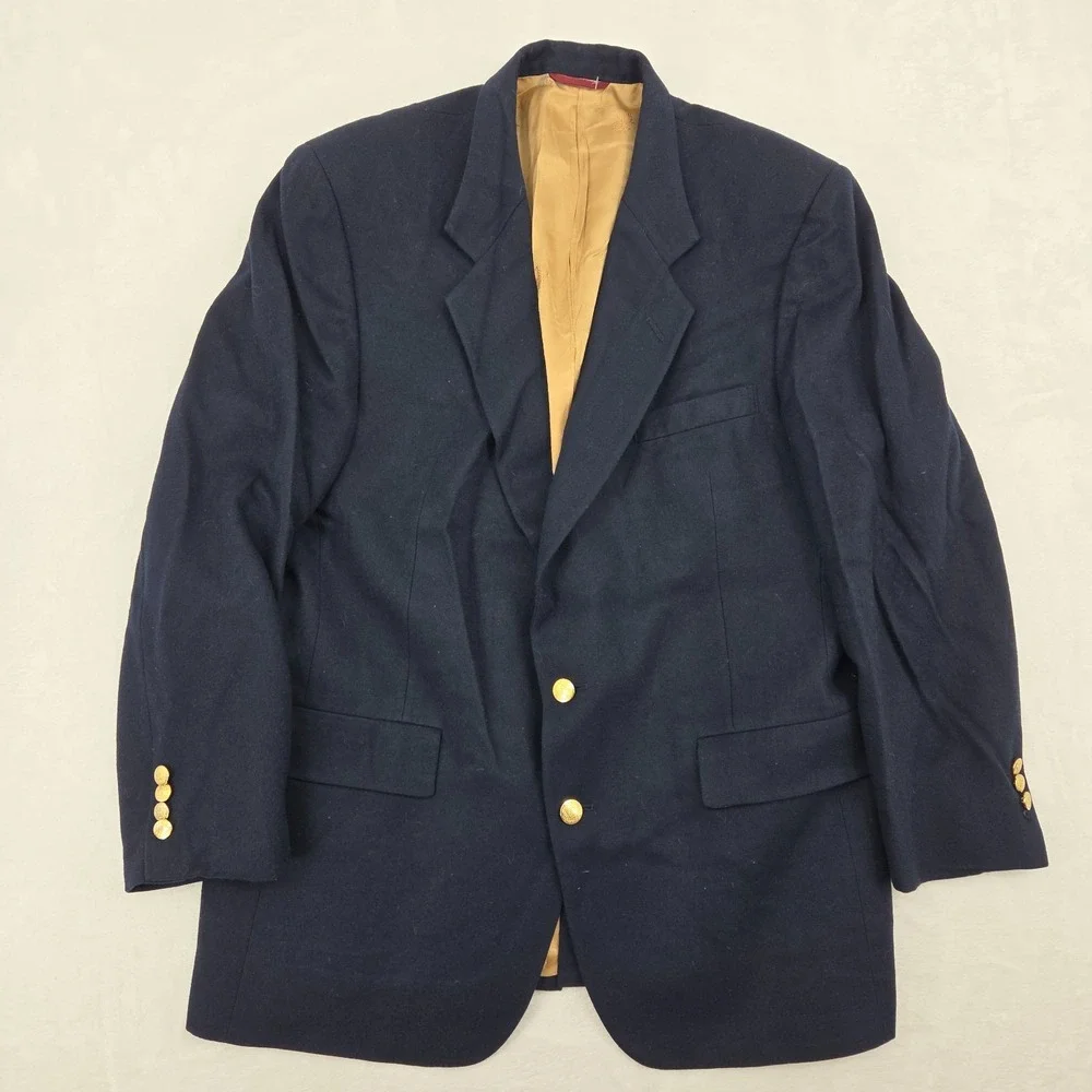 VTG Hart Schaffner Marx HSM Men's 42L Navy Gold Button Sport Coat Blazer Union